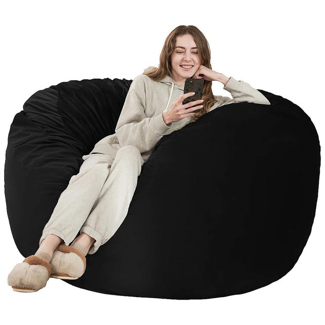 HABUTWAY Bean Bag Chair: Giant 4' Memory Foam Furniture Bean Bag Chairs for Adults with Microfiber Cover 4Ft (Black)