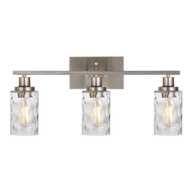 MELUCEE 3-Light Bathroom Lights Modern Vanity Lights Brushed Nickel Finish with Hammered Glass Shade, Industrial Wall Light Fixture for Bedroom Living Room Kitchen