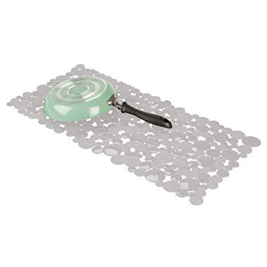mDesign Kitchen Sink Dish Drying Mat/Grid - Soft Plastic Sink Protector, Cushions Sinks, Stemware, Glasses, Dishes - Quick Draining Bubble Design - Light Gray
