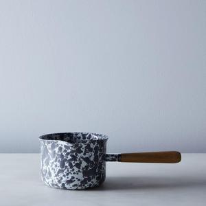 Grey Splatter Enamel Wood-Handled Saucepan