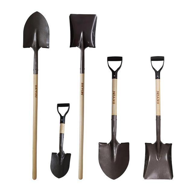 Kylin Shovel Set Garden Digging Shovels Combo Square Flat Roud Point Shovel with Long North Hard Wood D-Grip Handle Yard Tools Set