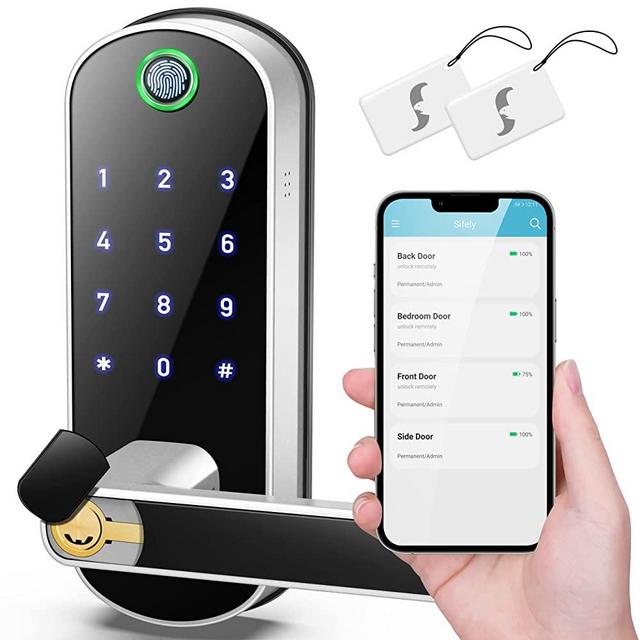 Smart Lock, Keyless Entry Door Lock, Smart Door Lock, Smart Lock for Front Door, Door Lock with Keypad, Fingerprint Door Lock, Biometric Door Lock, Digital Door Lock (Silver)