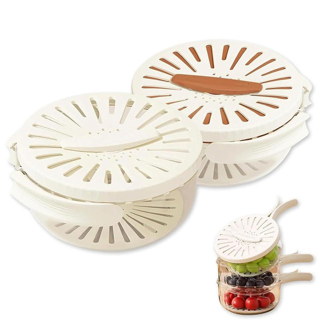 Xanadued 2 Pack Multifunctional Fruit and Vegetable Washing Bowl, Fruit Washing Bowl with Strainer, Portable Drainer Fruits Washing Basin, Draining Bowl with Lids, Colander with Folding Handle