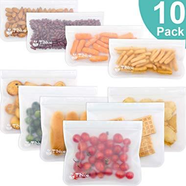 Reusable Storage Bags - 10 Pack Leakproof Freezer Bag（6 Reusable Sandwich Bags & 4 Reusable Snack Bag) - EXTRA THICK BPA FREE Reusable Ziplock Lunch Bag for Food Storage Home Organization Eco-friendly
