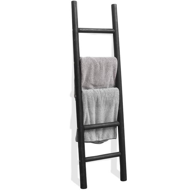 FUIN 57in Wood Blanket Ladder Living Room Decorative Wall Leaning Farmhouse Quilt Display Holder Rustic Wooden Towel Rack for Bathroom, Black