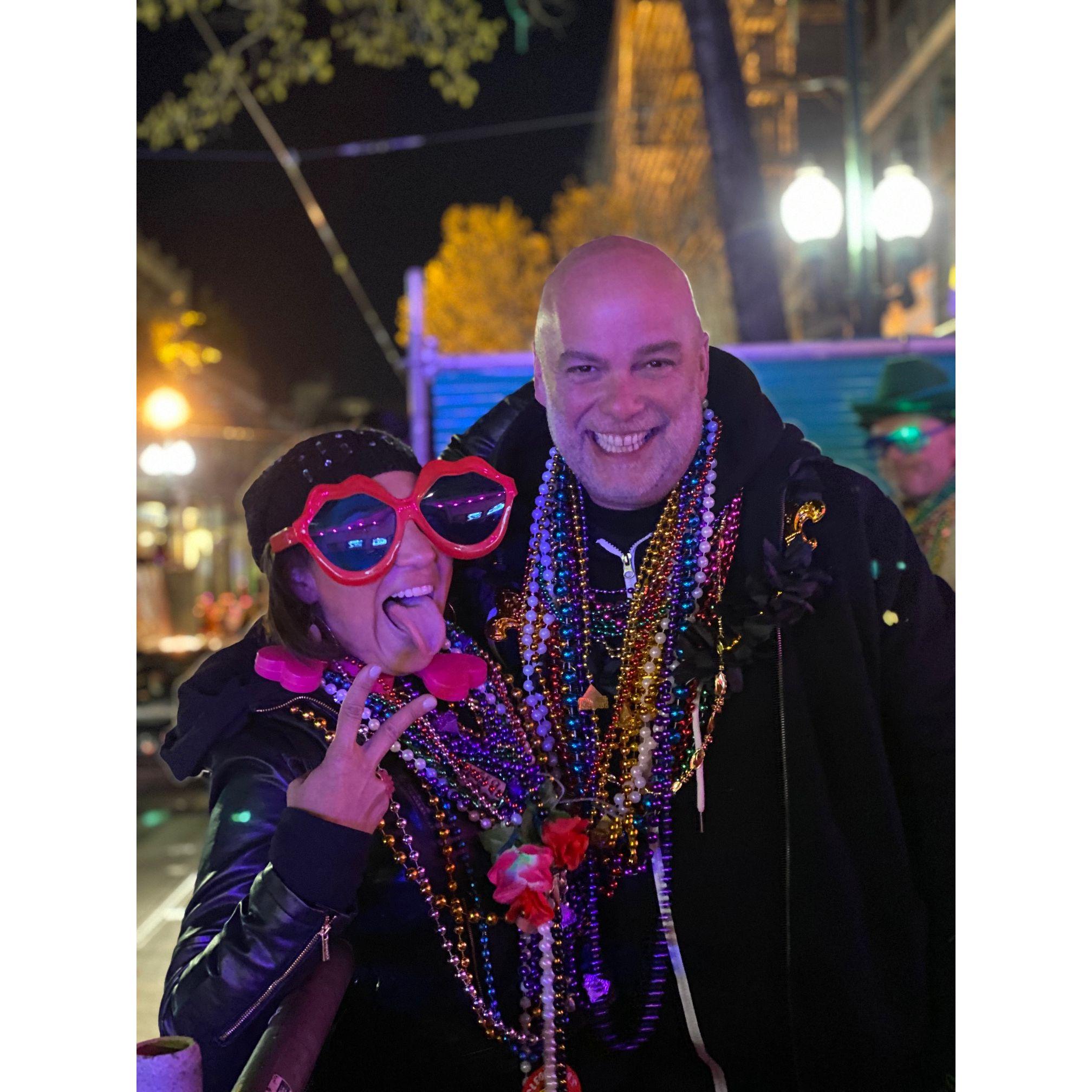 Our first vacation together.  New Orleans Februry 2020 (yes right before Covid).  As you see Mark can handle my style and flair.  :)