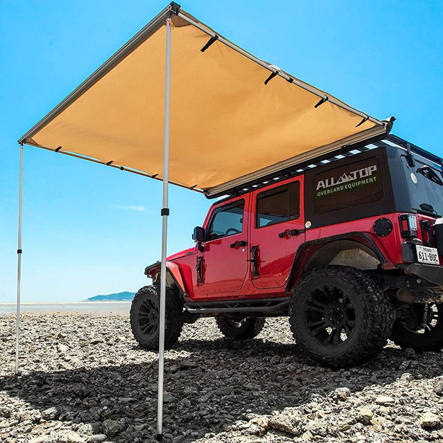 ALL-TOP Vehicle Awning 8.2'x8.2' Rooftop Pull-Out Retractable 4x4 Weather-Proof UV50+ Side Awning for Jeep/SUV/Truck/Van