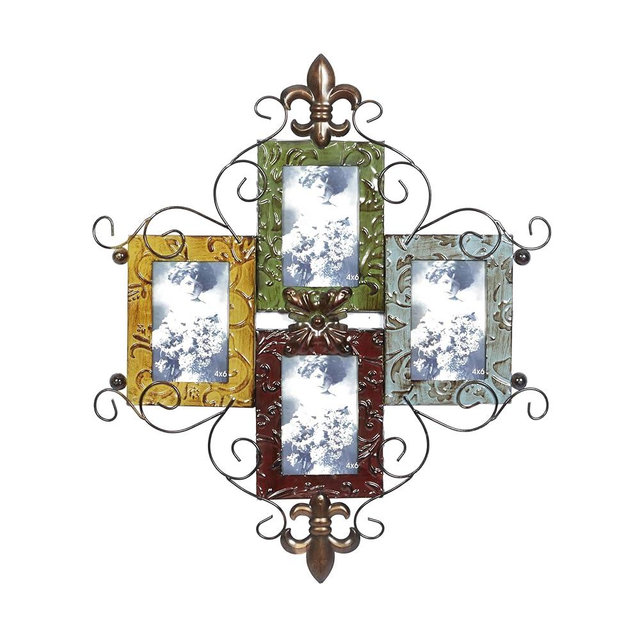 Deco 79 Metal Scroll 4 Slot Wall Photo Frame, 21" x 1" x 24", Multi Colored