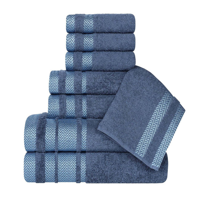 Cotton Medium Weight 8 Piece Bathroom Towel Set, Navy Blue - Blue Nile Mills