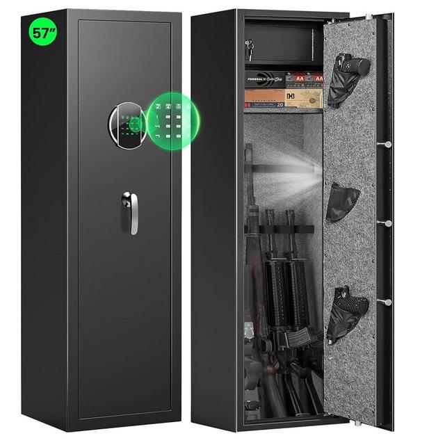 8-12 Gun Safe, Digital Gun Safes & Cabinets, 57"Heavy Duty Long Gun Cabinet for Rifles and Shotguns, Quick Access Gun Safe for Home Rifles and Pistols with Backlit Touch Keypad, Dual Alarm System