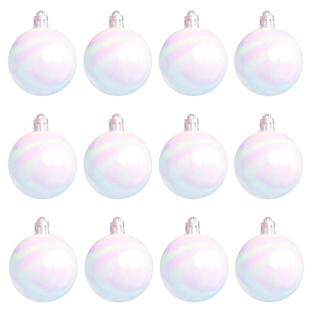 12 Pcs Plastic Iridescent Ornaments Balls Decoration for Xmas-Tree Wedding Day Party(White, 1.18 Inch)