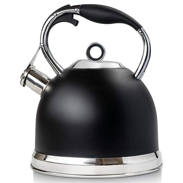 Tea Kettle Best 3 Liter induction Modern Stainless Steel Surgical Whistling Teapot - Pot For Stove Top (Black)