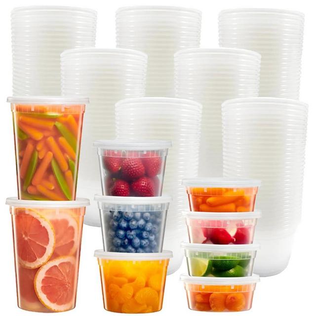 YehTrum Food Storage Containers, [80 Sets] Plastic Deli Containers with Lids 8oz, 6oz, 32oz Freezer Storage Containers with Lids, BPA Free Leakproof Stackable, Microwave | Dishwasher | Freezer Safe