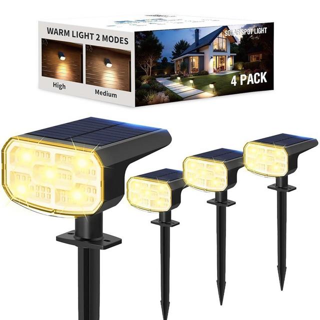 JEJOT Solar Lights Outdoor Waterproof IP65, Super Bright LED, 3000K 2 Lighting Modes, Solar Powered Yard Garden Solar Spot Lights for Outside Landscape Auto On/Off -4 Pack