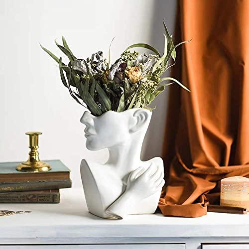 Funsoba Ceramics Statue Flower Vase Face Pots Bust Head Shaped for Birthday Gifts Home Office Decoration