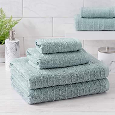 Welhome James 100% Cotton Textured Bath Towel Set of 6 (Mineral) - Super Absorbent - Soft & Luxurious Bathroom Towels - Quick Dry - 2 Bath - 2 Hand - 2 Wash Towels