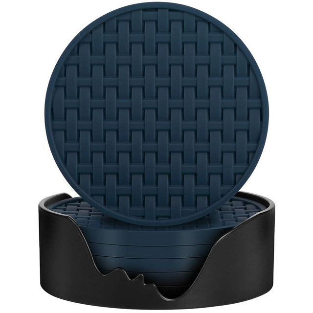 4 Inch Drink Coasters Set of 6, Blue Silicone Heat-Resistant Waterproof Non-Slip Cup Mats, Flexible Table Protectors for Coffee Mugs & Beverage Cups, Ideal for Home Kitchen Office Use
