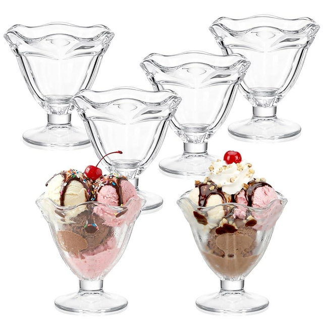 Yungyan 6 Pcs 4.5 Ounce Footed Glass Sherbet Bowls, Ice Cream Bowl Glass Dessert Bowls for Sundae, Fruit, Salad, Cocktail, Snack or Trifle, All Purpose Serving Bowl, Dishwasher Safe