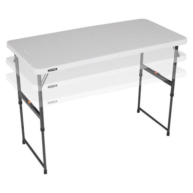 Lifetime 4 ft. One Hand Adjustable Height Fold-in-Half Table; Almond