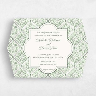 Green Diamond Wedding Invitation - Como Landscape