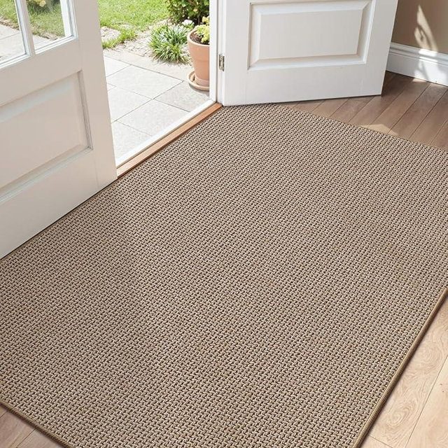 Color&Geometry Large Thin Front Door Mat Indoor Entrance Non Slip Rubber Backed, 32"x48" Indoor Door Mats for Entryway, Dirt Trapper Double Doormat, Washable Front Door Rugs, Dark Beige