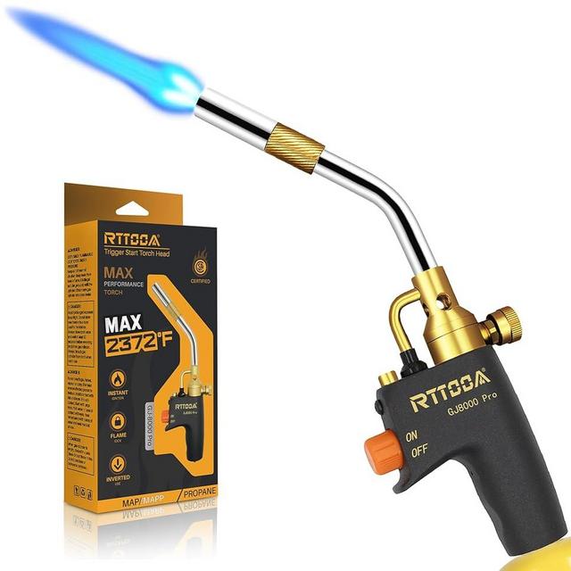 RTTOOA Propane Torch Head, GJ-8000pro High Intensity Torch Head, Trigger Start Gas Torch Kit for Propane, Pencil Flame Welding Torch Fuel by Mapp/Map/Propane, Soldering, Cooking（CSA Certified)