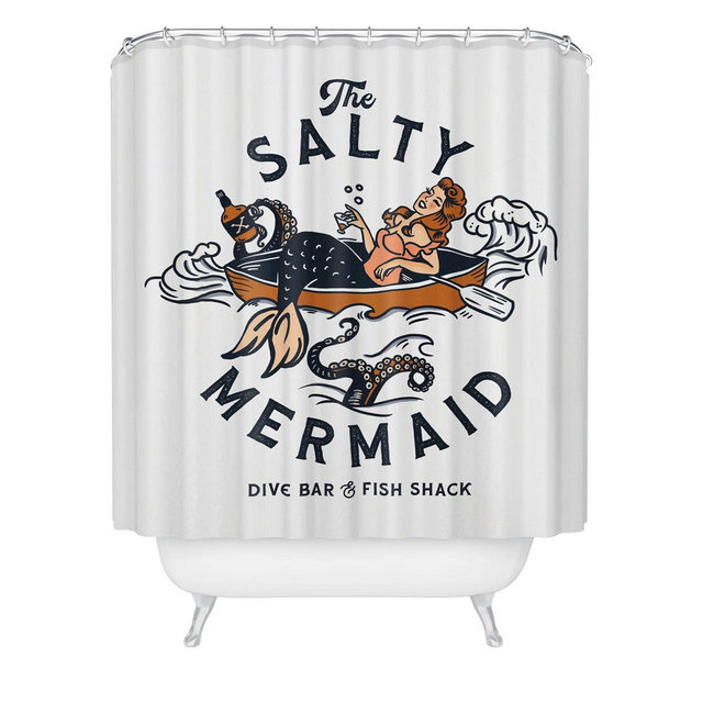 Deny Designs The Whiskey Ginger The Salty Mermaid Dive Bar Shower Curtain: Abstract Design, Polyester, Machine Washable