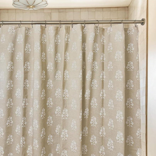 Clasica Studio Vintage Neutral Floral Shower Curtain – Cottagecore Bathroom Decor, Elegant Botanical Design (72" Long)