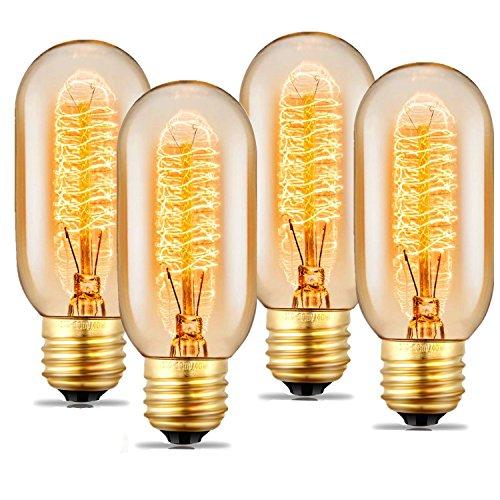 Edison Light Bulb, 40 Watt Vintage Light Bulb, Dimmable Incandescent Light Bulb, 110v - 130v, E27/E26 Base - Amber Warm - T45 Tubular Shape - Clear Glass Light Bulbs for Home Light Fixtures