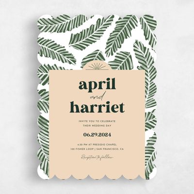 Green Scalloped Wedding Invitation - Tucana Portrait