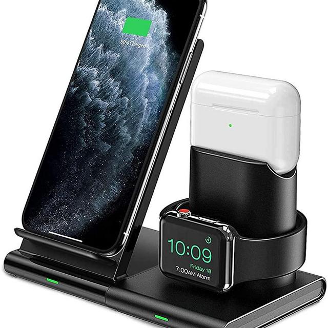 Hoidokly Wireless Charger, 3 in 1 Wireless Charging Station Dock for Airpods Pro/2, AppIe Watch 6/SE/5/4/3/2, Fast Charging Stand for iPhone 12 Pro Max/12 Mini/11/XR/XS/X/8/8 Plus (NO QC 3.0 Adapter)
