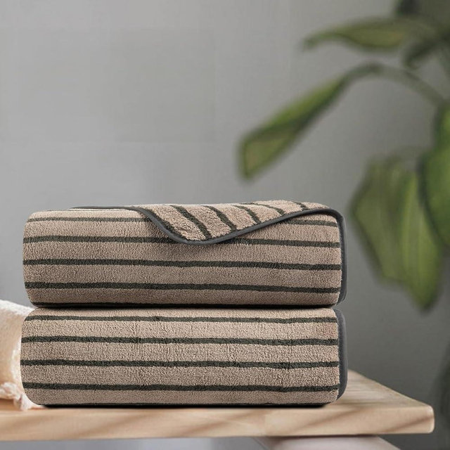 Oliven 2 Piece Brown Cabana Stripe Hand Towels for Bathroom 16"x31" Ultra Soft Breathable Hand Face Towels Highly Absorbent 600GSM Towels Quick Dry Beach Chair Towel for Spa Gym Hotel Travel Camp