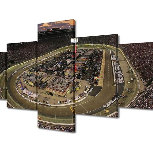 TUMOVO 5 Piece Wall Painting Bristol Motor Speedway Poster NASCAR Race Stadium Picture Prints On Canvas Contemporary Artwork Sports Art Prints Home Decor Giclee Stretched and Framed Ready to Hang