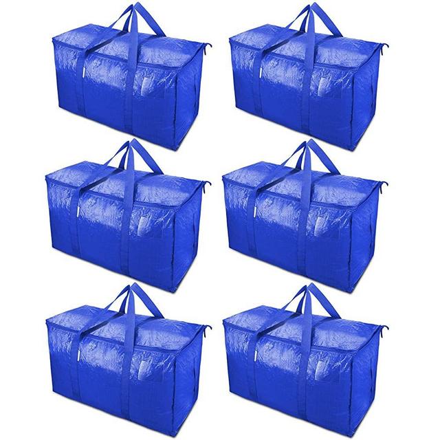 TICONN 6 Pack Extra Large Moving Bags with Zippers & Carrying Handles, Heavy-Duty Storage Tote for Space Saving Moving Storage (Blue)