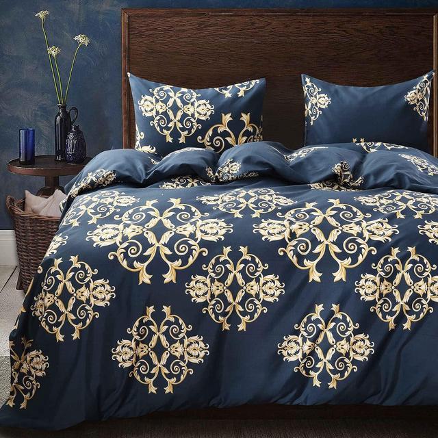 Cozyholy Duvet Cover Set Reversible Print Luxury Royal Baroque Damask Bedding Set Microfiber Duvet Covers with Zipper Closure (No Comforter)