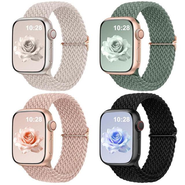 DaQin 4 Pack Braided Stretchy Solo Loop for Apple Watch Bands Women Men 40mm 41mm 42mm 44mm 45mm 46mm 49mm 38mm, Soft Nylon Elastic Sport Strap for iWatch Band Series 11 10 9 8 7 6 5 4 3 2 1 SE Ultra