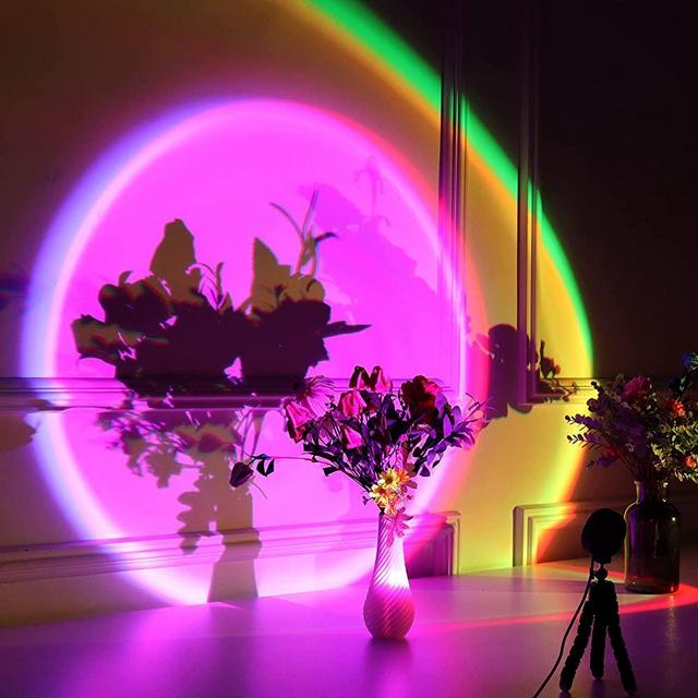 Sunset Lamp Projection, 16 Colors Changing Projector LED Mellow Floor Lamp Rainbow Night Light 360 Degree Rotation for Photography/Party/Home Decor/Bedroom Living Room Bring Modern Sunset Red Lamp