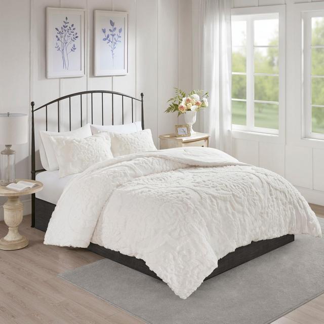 3pc Full/Queen Eugenia Cotton Damask Comforter Set White