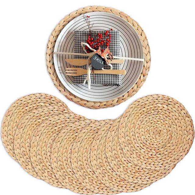 Boho Placemats for Dining Table Set of 8, Water Hyacinth Placemats for Round Table, Round Placemats for Round Tables, Woven Placemats Set of 8, Farmhouse Placemats 11.8"