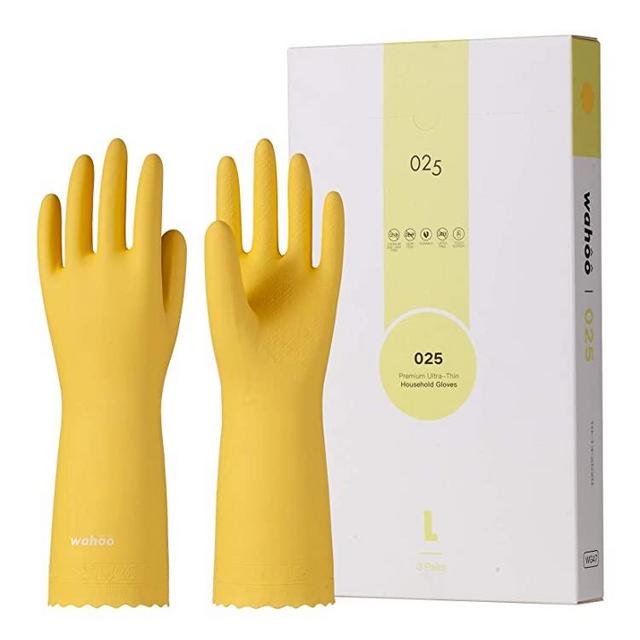 LANON Wahoo 3 Pairs PVC Household Cleaning Gloves, Reusable Unlined Dishwashing Gloves, Non-Slip, Medium