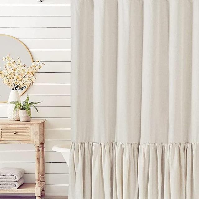 Felisa Farmhouse Shower Curtain with A Ruffle Hem , Linen Blend Shower Curtain for Bathroom,Natural,72"x72"