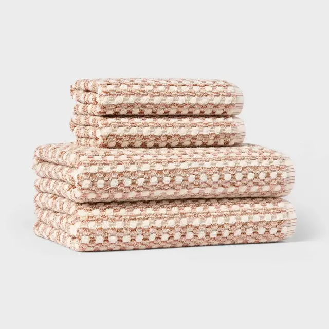 4pc Value Bathroom Towel Bundle Set Tan Pattern - Threshold™