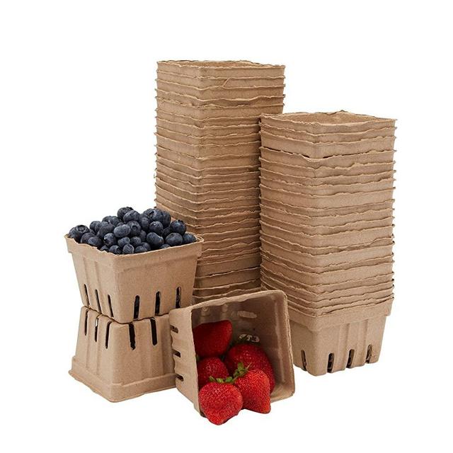 Brown Pulp Fiber Berry Baskets, Pint Fruit Containers (4.3 x 4.3 x 2.8 In, 50 Pack)
