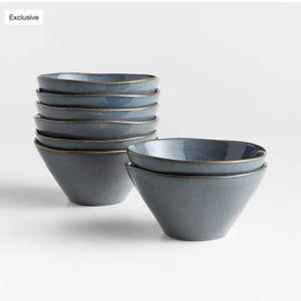 Crate & Barrel Marin Slate Blue Stoneware Cereal Bowls, Set of 8
