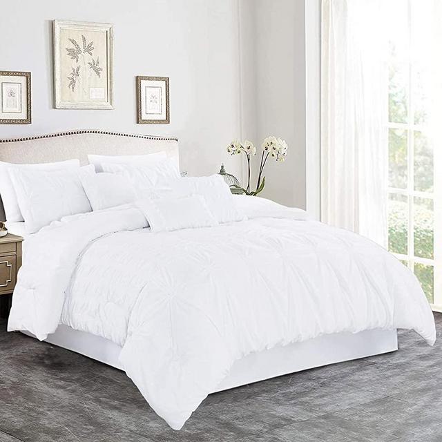 MERRY HOME Bedding Comforter Sets - Bed in A Bag California King Size Comforter Set, 7 Pieces Comforter Set Soft and Comfortable for All Season (White, Cal King)