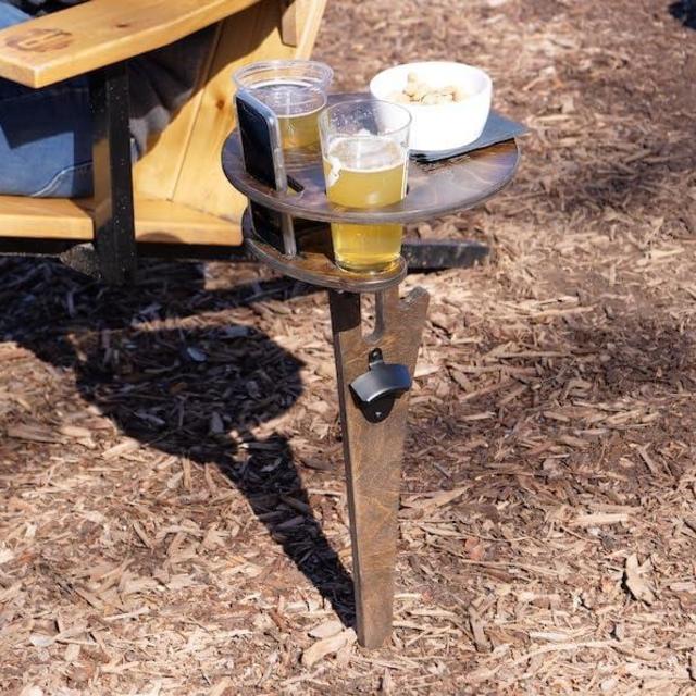KEONAN Portable Beer Table || Backyard Entertainment || Beach Camping || Folding Outdoor || Concert Cocktail (Walnut)