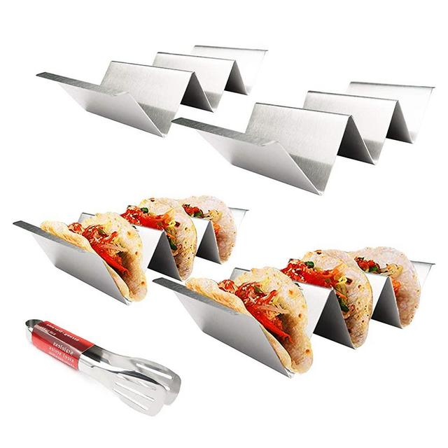 Taco Holder Stands Set of 4,Stainless Steel Taco Holders With Handles Safe for Oven,Grill and Dishwasher