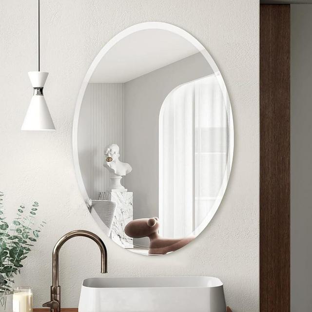 KOHROS Large Oval Bathroom Mirror 36" x 24" Frameless Beveled Edge Wall Mirror for Bathroom Vanity and Entryway Horizontally or Vertically Hanging