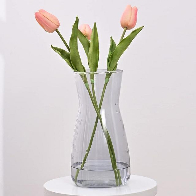 Glass Vases for Flowers, 8" Tall Ins Modern Irised Crystal Clear Glass Vases for Centerpieces Home Desk Decoration, Decorative Iridescent Glass Table Vase for Birthday Wedding Housewarming Gift-Grey