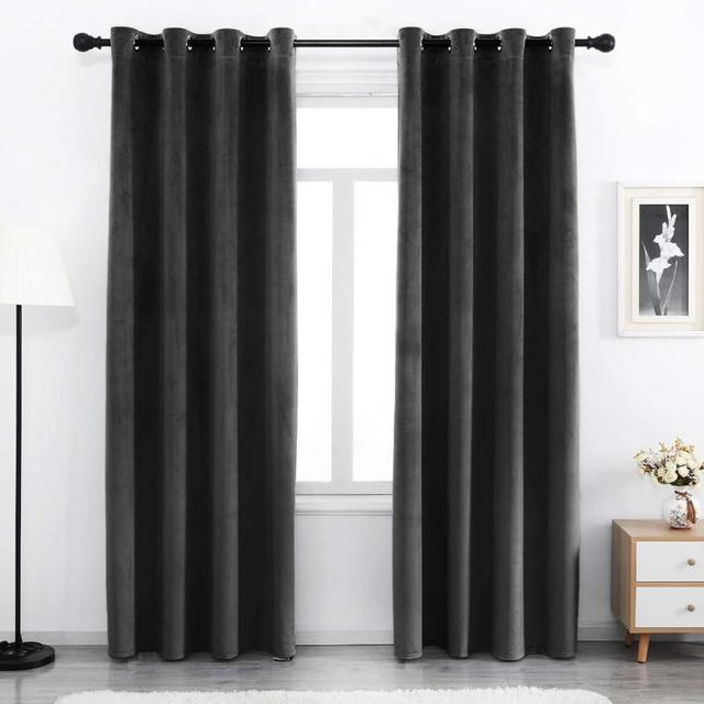 SPXTEX Dark Grey Velvet Curtains 96 inches Long Blackout Curtains Grommet Velvet Thermal Insulated Curtains Window Treatment for Bedroom Light Filtering Velvet Curtains Set of 2 Panels